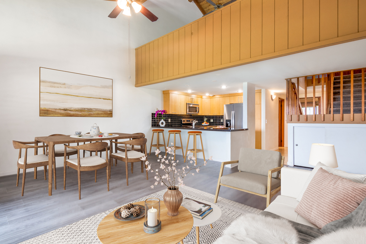 68-3840 Lua Kula Street, Unit D201 Waikoloa, HI 96738 - Photo 8 of 30 a living room with furniture kitchen view and a wooden floor