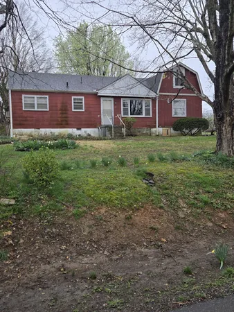 a front view of a house with yard and green space