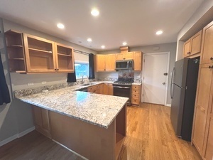 556 Barton Avenue, Unit 2 Evanston, IL 60202 - Photo 4 of 19 a kitchen with stainless steel appliances granite countertop sink refrigerator and microwave