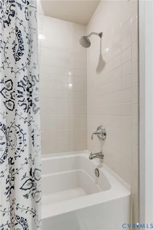 a bathroom with a bathtub