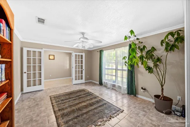 a view of a porch with a potted plant