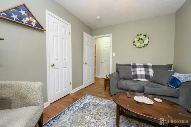 a living room with furniture and a rug