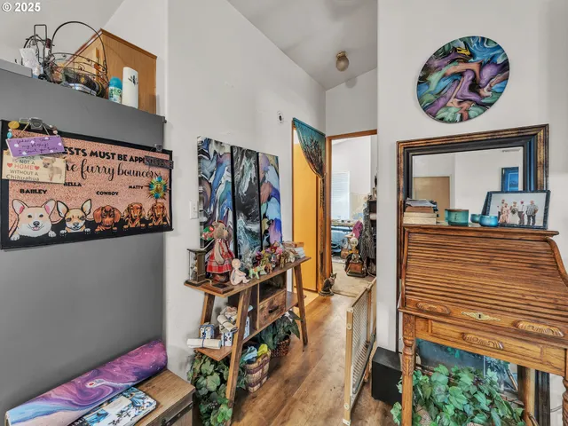 a view of a entryway with shelves