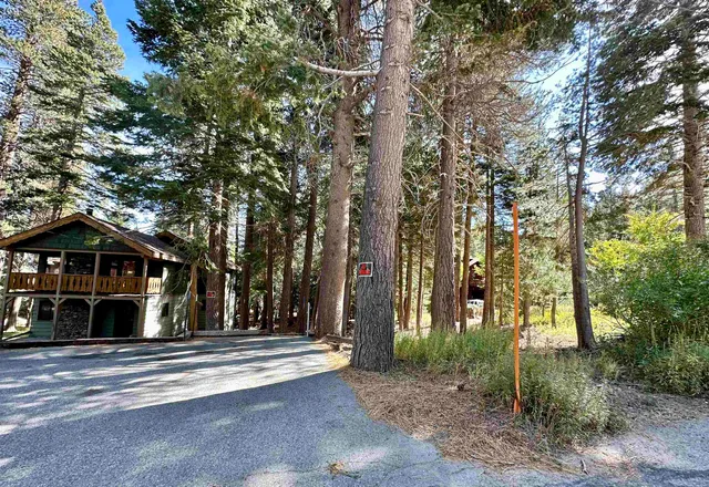 a view of a house with large trees