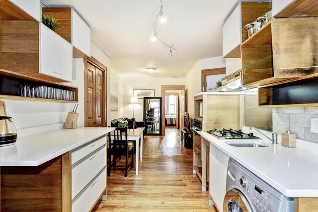 a kitchen with lots of counter top space