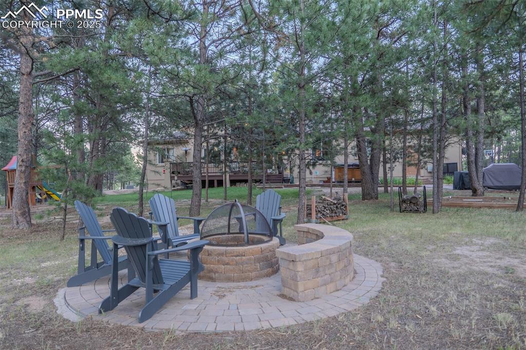 15324 Pole Pine Point Colorado Springs, CO 80908 - Photo 47 of 50 a view of a patio with a table chairs and a backyard