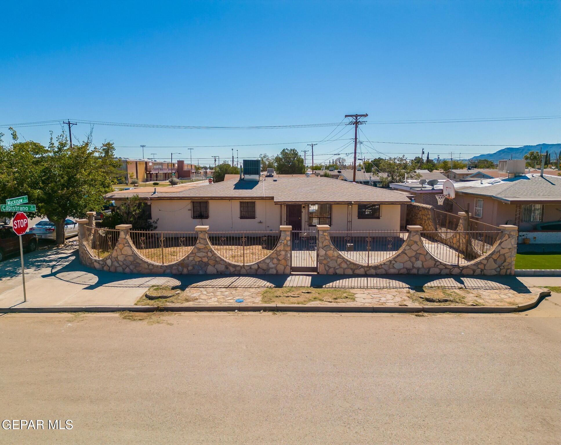 a view of a water fountain and an outdoor space