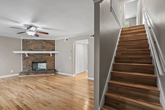 a view of a livingroom with a fireplace