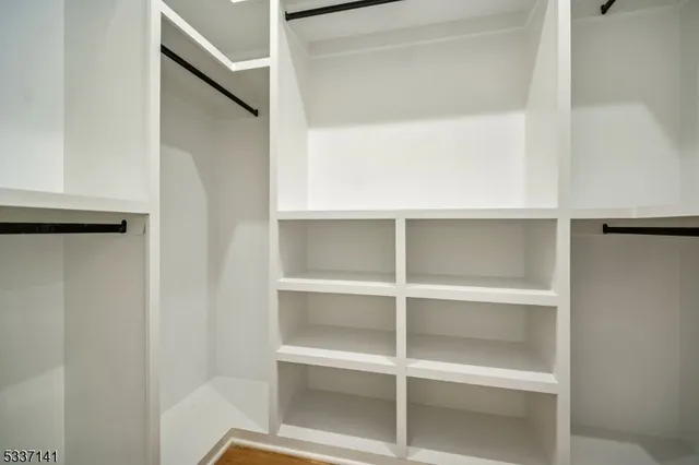 a view of walk in closet with empty racks