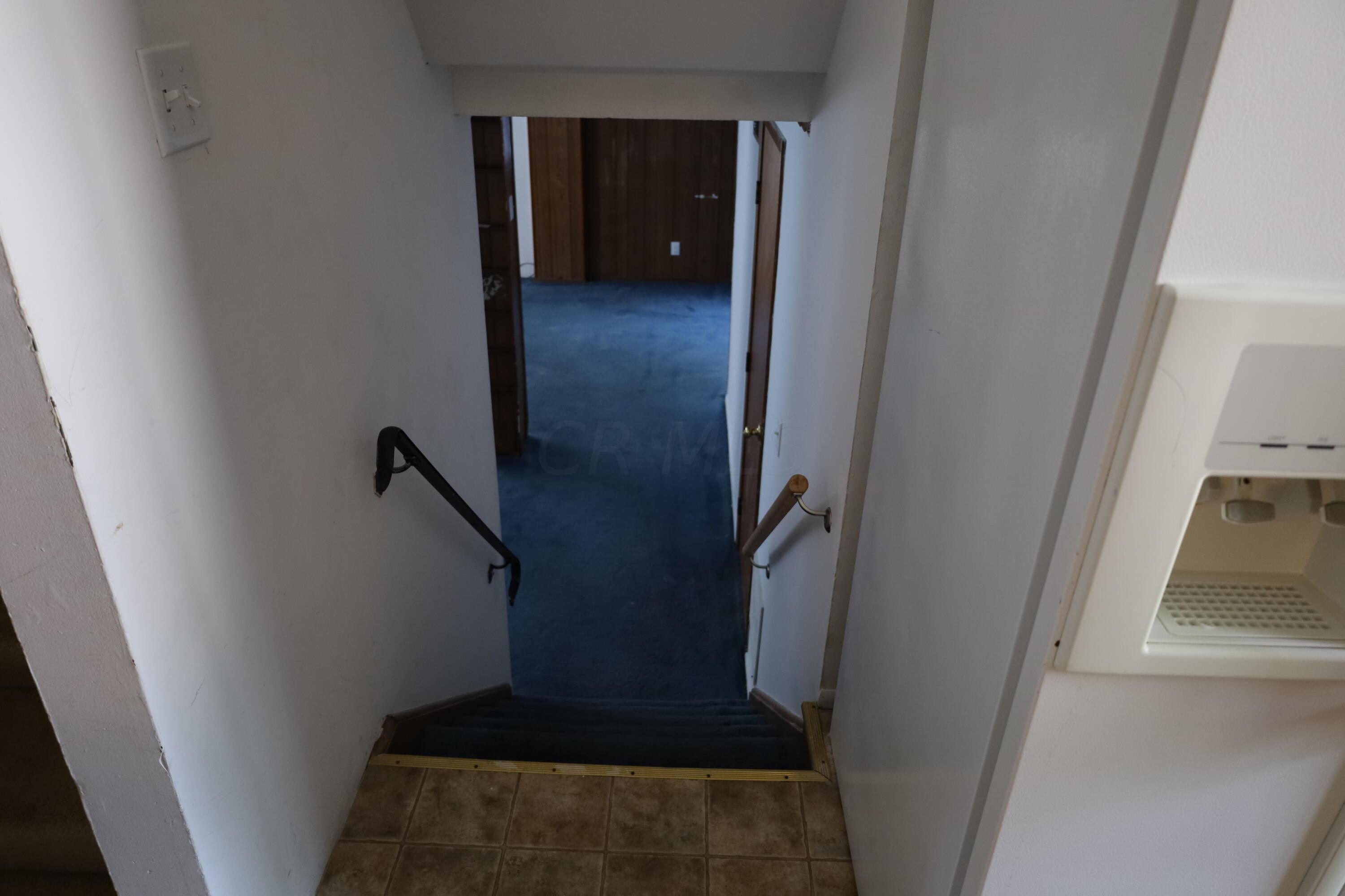 3864 Edendale Road Columbus, OH 43207 - Photo 10 of 24 3' x 5'5" - White painted walls, ice blue carpet, black iron handrail, wood grain hand rail