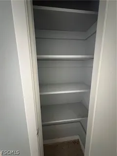 a view of walk in closet with empty racks