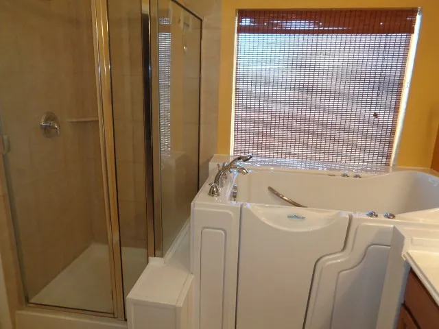 a view of bathroom with washing tub
