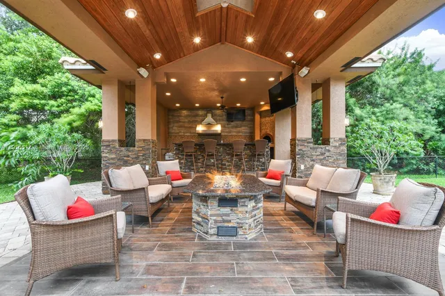 a view of a park with swings and slides