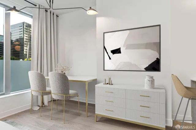 a bathroom with a sink vanity and mirror