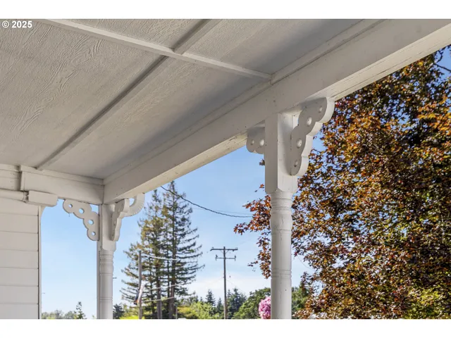 a balcony view with iron fence