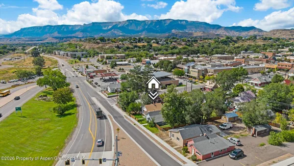 a view of a floor to a building and a mountain view