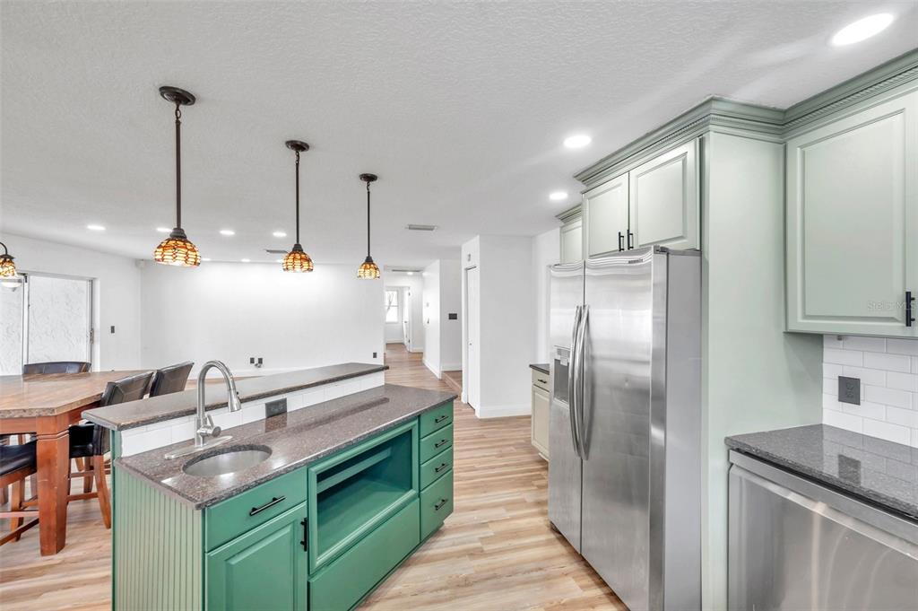 1520 Windmill Pointe Road Palm Harbor, FL 34685 - Photo 22 of 64 a kitchen with stainless steel appliances granite countertop a sink a refrigerator and a refrigerator