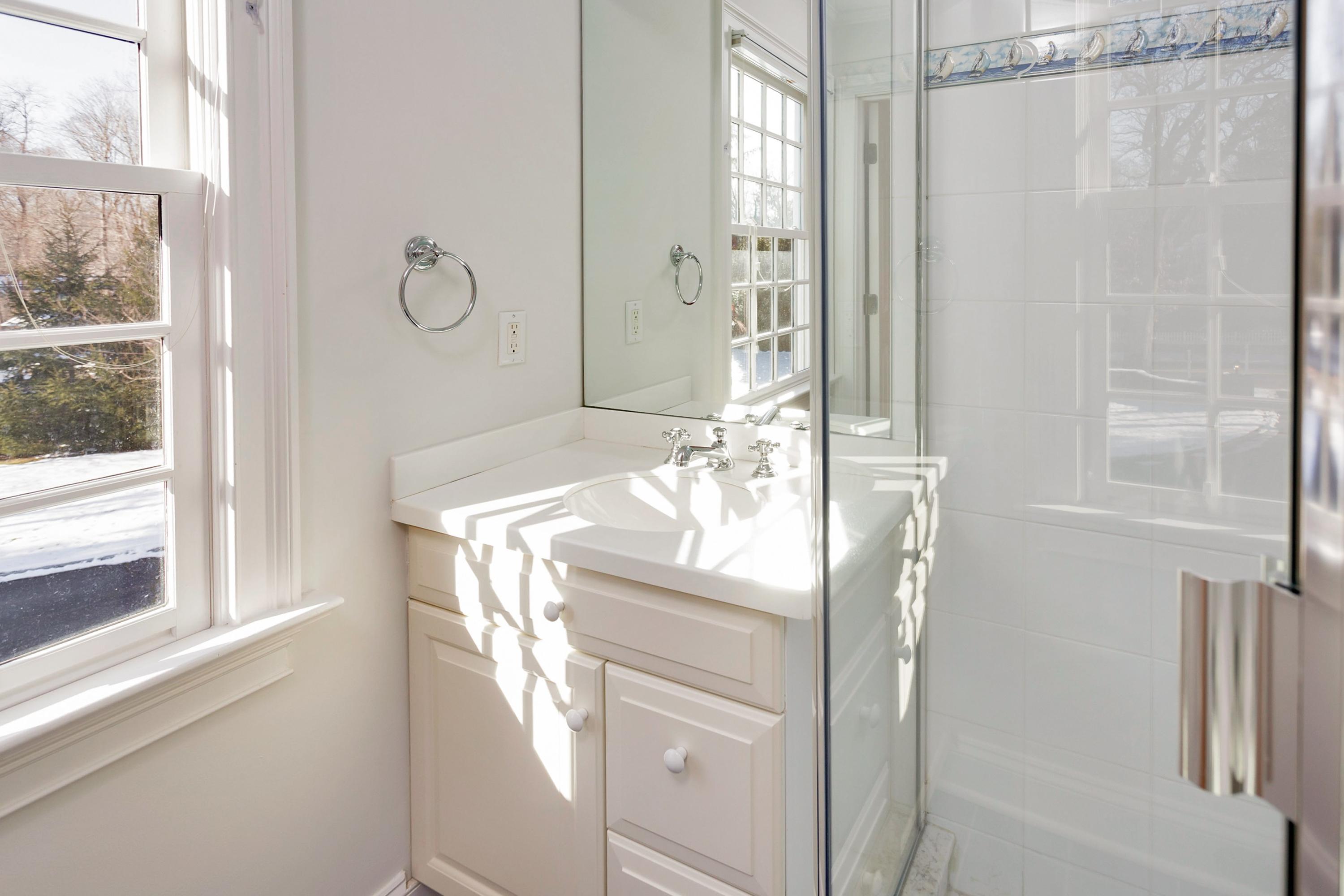 244 Hollow Tree Ridge Road Darien, CT 06820 - Photo 31 of 38 a bathroom with a sink and a mirror