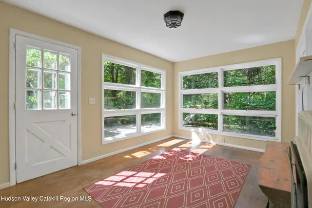 a living room with a large window