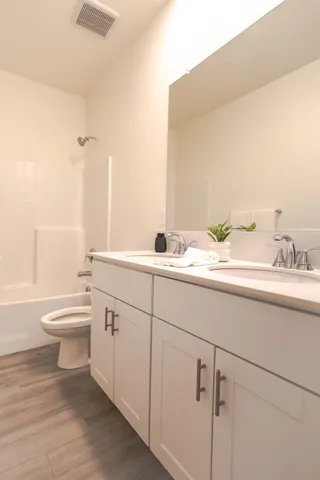 a bathroom with a toilet a sink and mirror