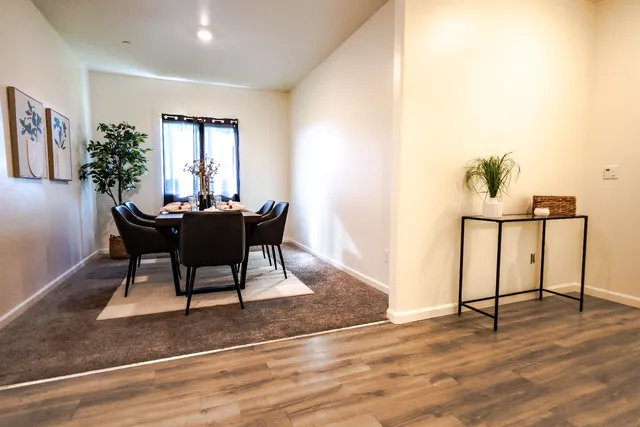 a workspace with furniture and window