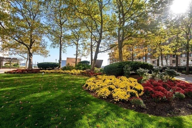 a row of trees and flowers