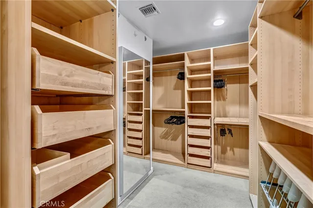 a view of walk in closet with empty racks