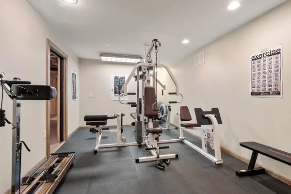 a view of a room with gym equipment