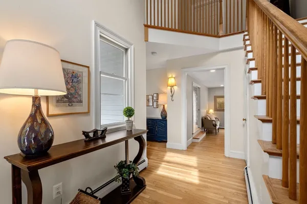 a room with gym equipment and view of living room