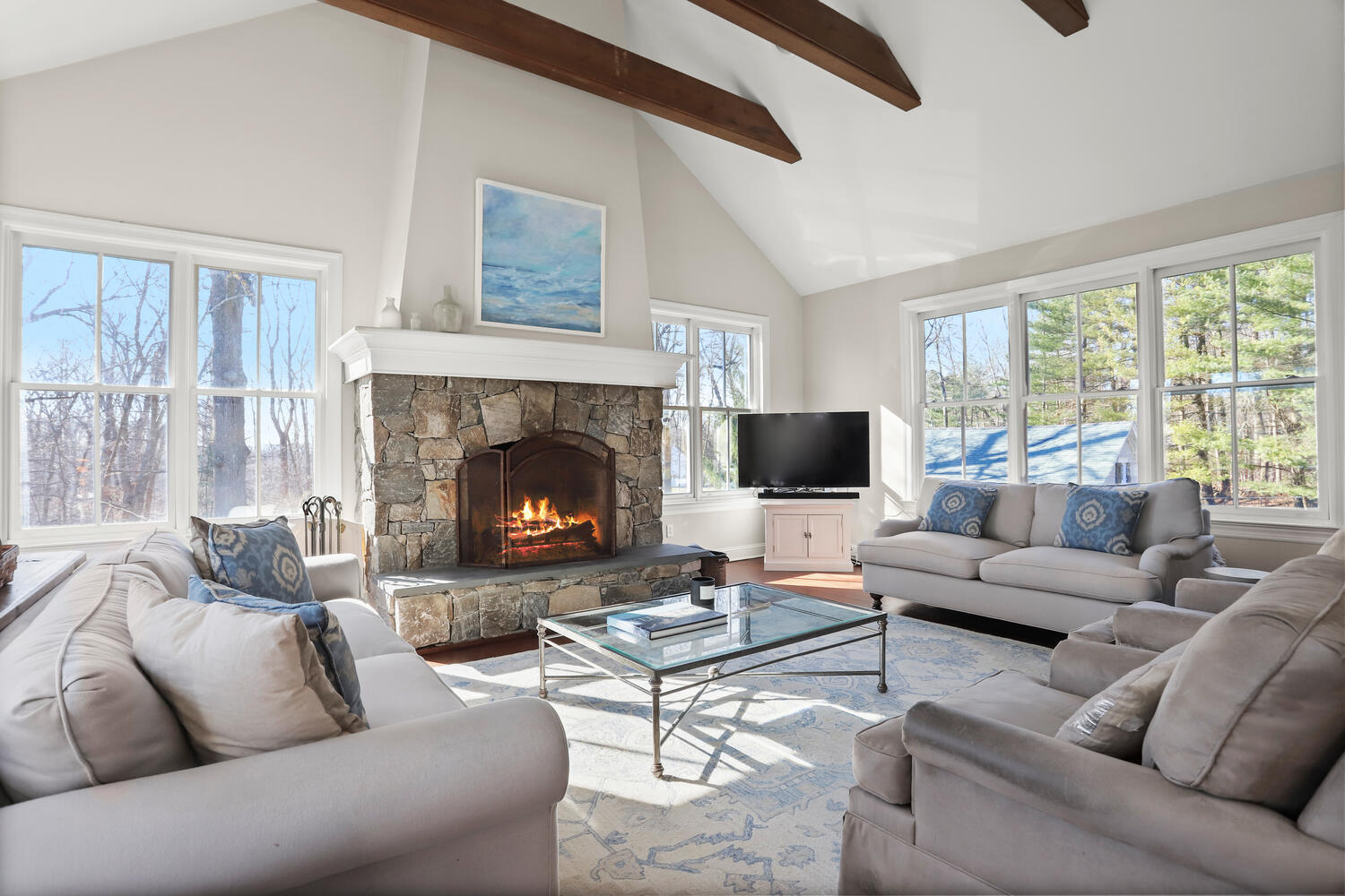 829 Hollow Tree Ridge Road Darien, CT 06820 - Photo 15 of 40 a living room with furniture a flat screen tv and a fireplace