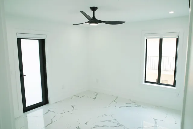 a view of a room with a window