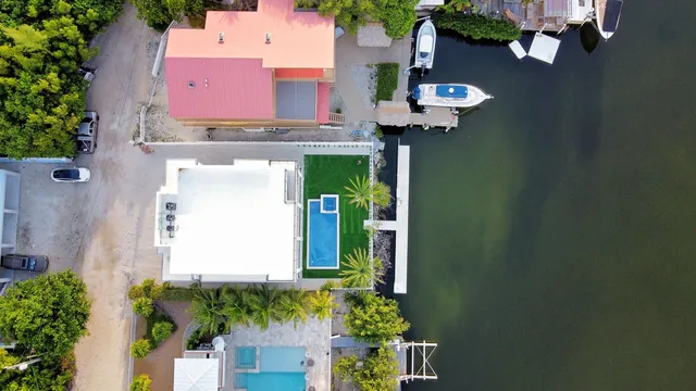 an aerial view of a house with a potted plant