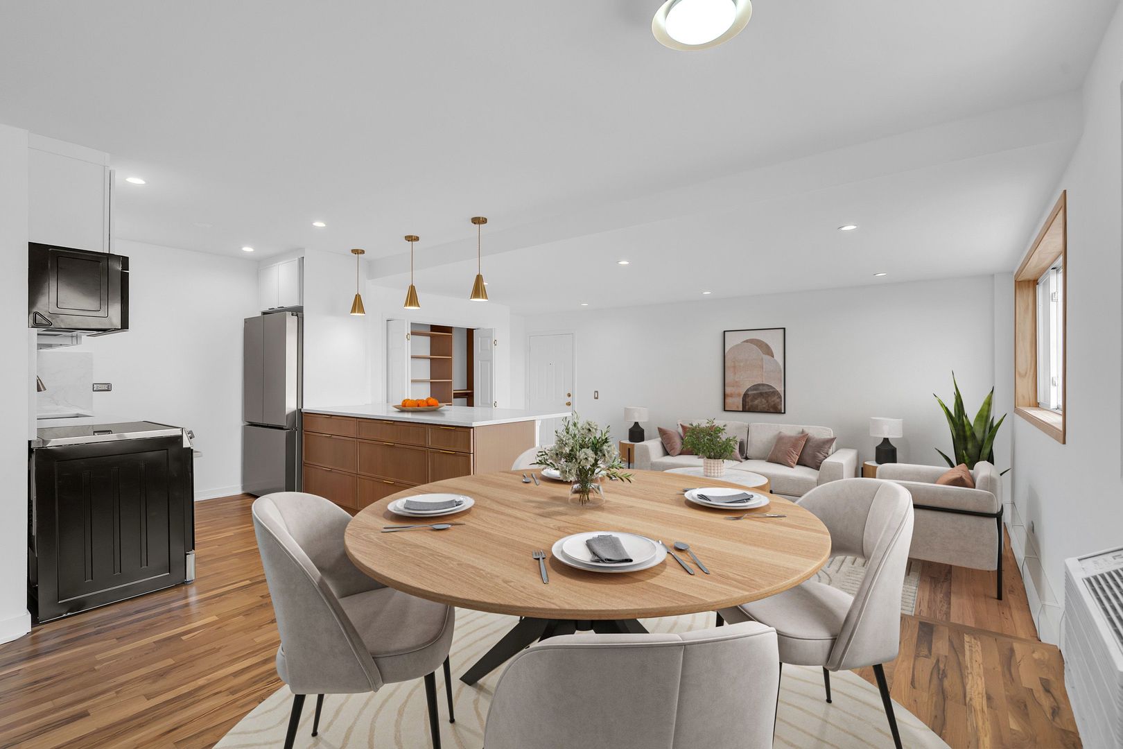 4976 North Milwaukee Avenue, Unit 401 Chicago, IL 60630 - Photo 2 of 23 a view of a dining room with furniture and wooden floor