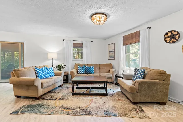 a living room with furniture and a rug
