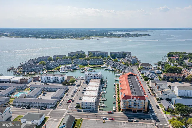 a view of a city and ocean view
