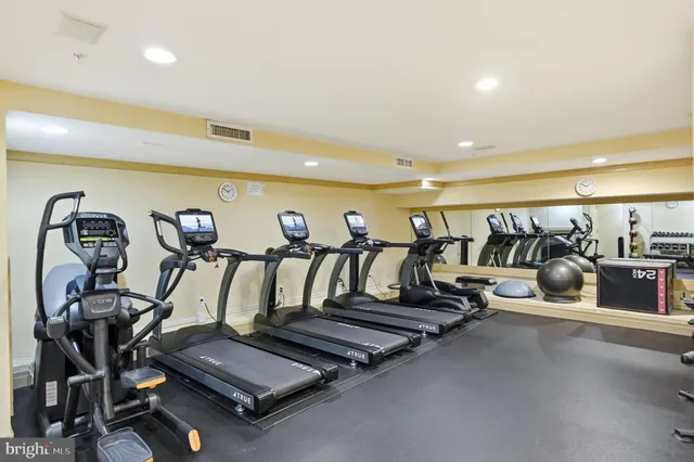 a view of a room with gym equipment