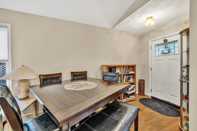 a outdoor space with furniture and a lamp