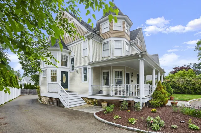 front view of a house with patio