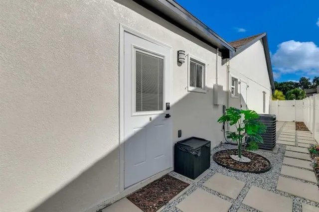 a potted plant sitting in front of a house