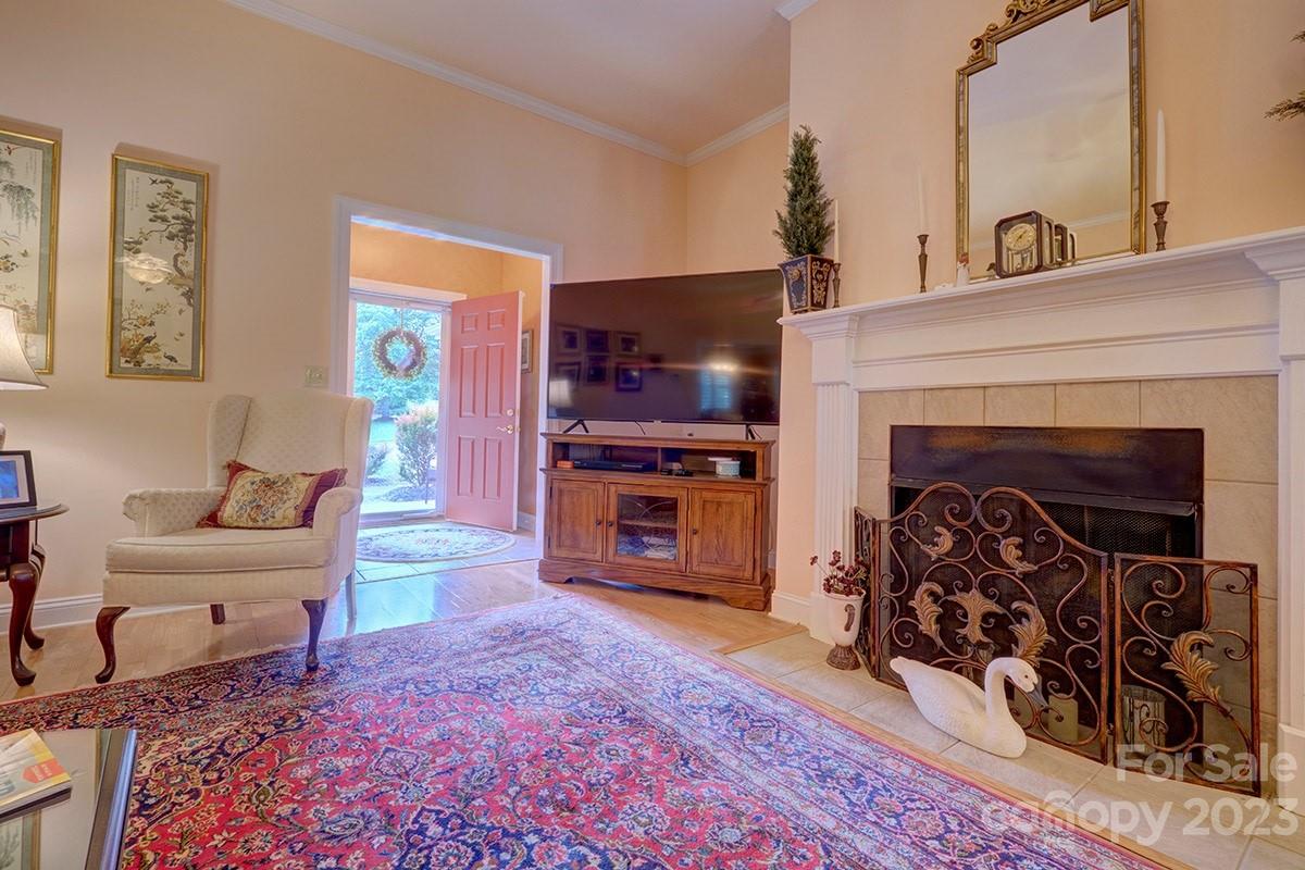 1129 Blowing Rock Cove Fort Mill, SC 29708 - Photo 5 of 37 a living room with furniture a flat screen tv and a fireplace
