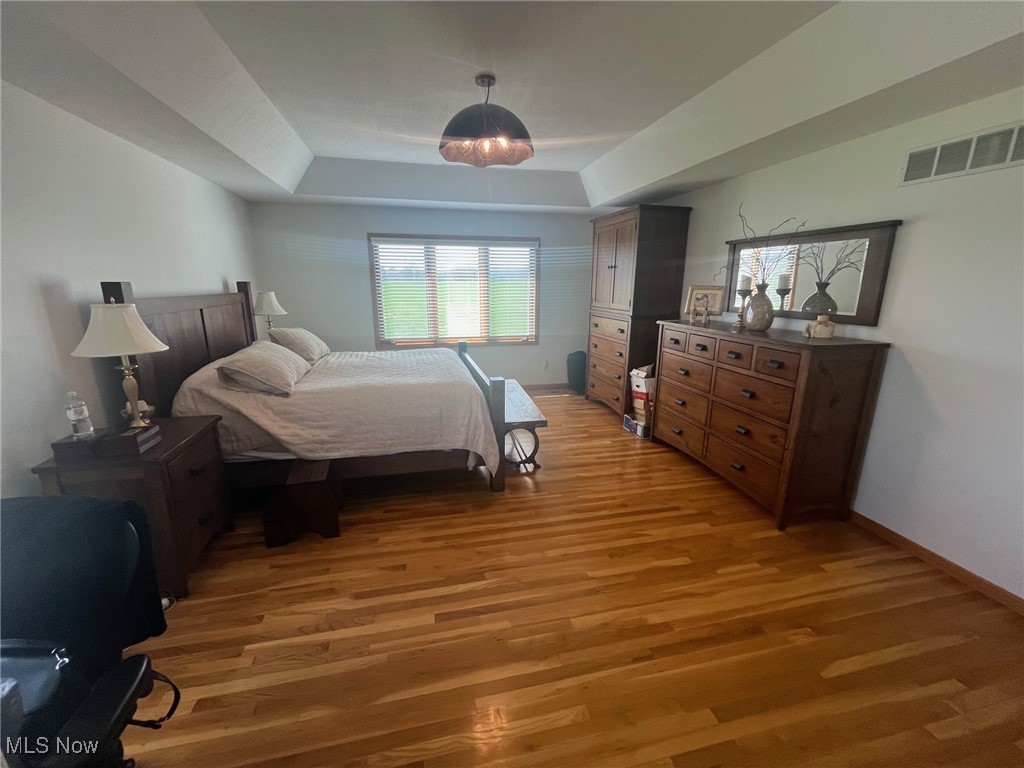 2159 Alliance Road Deerfield, OH 44411 - Photo 15 of 33 Bedroom with a raised ceiling, light wood-type flooring, visible vents, and baseboards