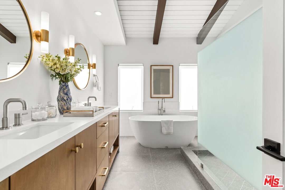 249 Rees Street Playa del Rey, CA 90293 - Photo 20 of 37 a spacious bathroom with a double vanity sink and a mirror