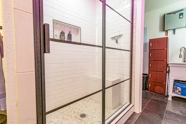 a view of a backyard with trees