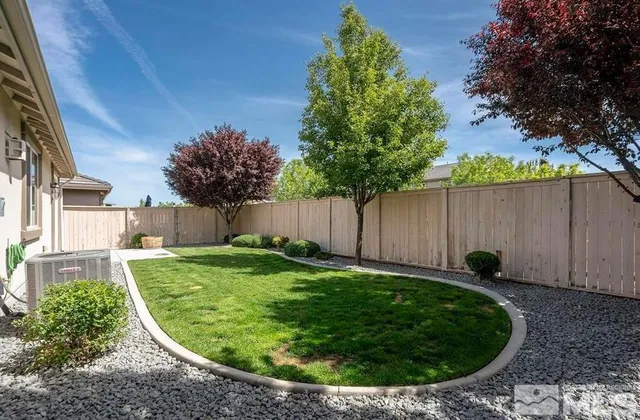 a view of a backyard with large trees