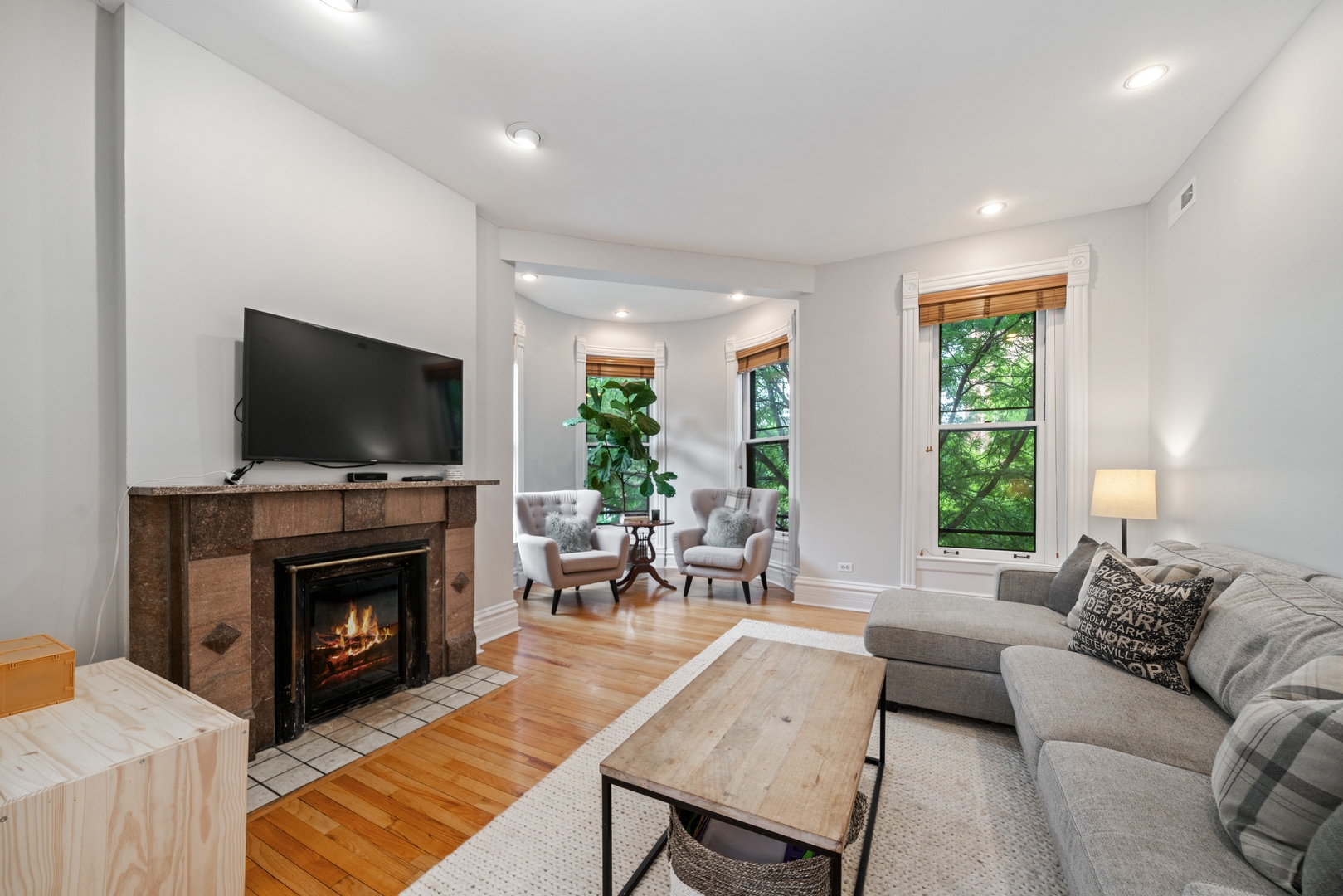1125 West Belden Avenue, Unit 2 Chicago, IL 60614 - Photo 3 of 10 a living room with furniture a flat screen tv and a fireplace