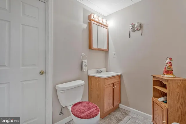 a bathroom with a sink a toilet and a mirror