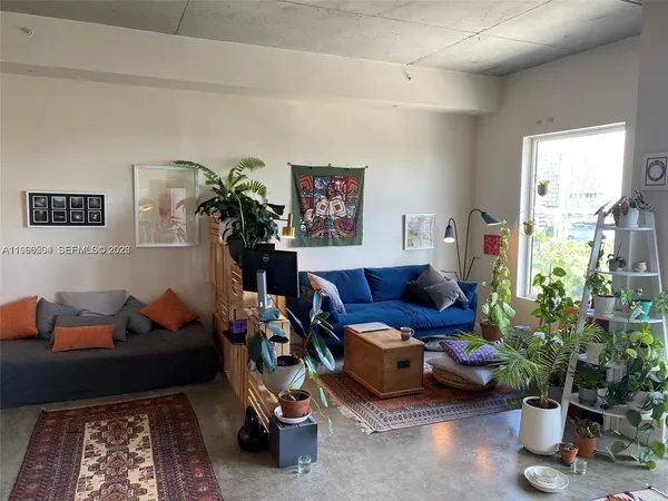 a living room with furniture plant and a potted plant