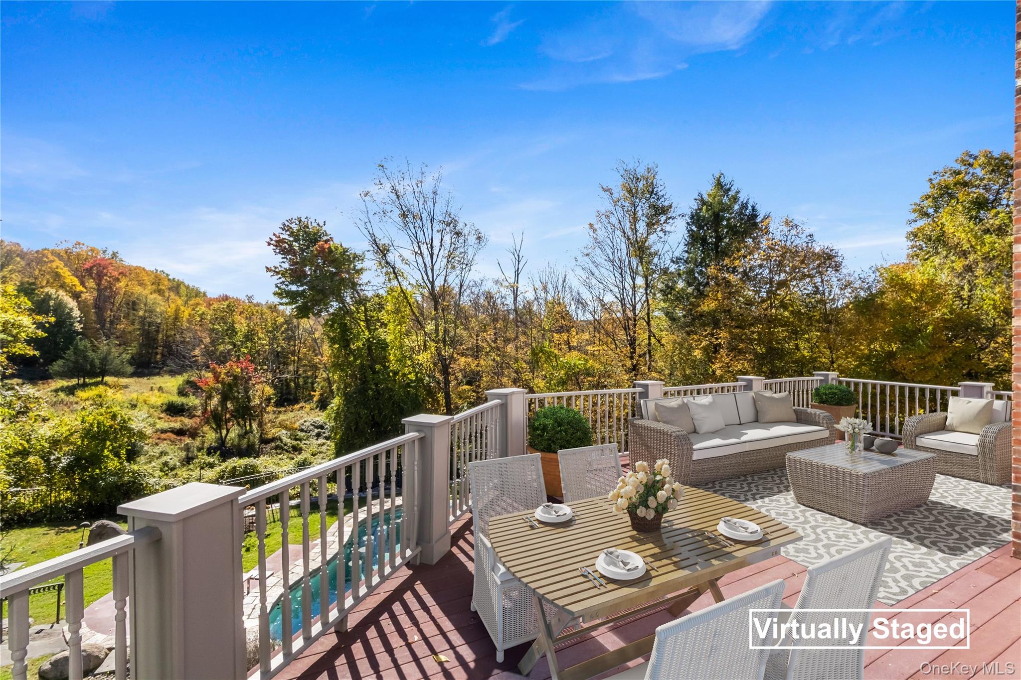 496 Long Ridge Road Bedford, NY 10576 - Photo 17 of 49 Deck featuring an outdoor hangout area virtually staged