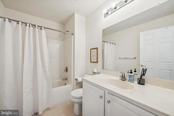 a bathroom with a sink a toilet and shower curtain