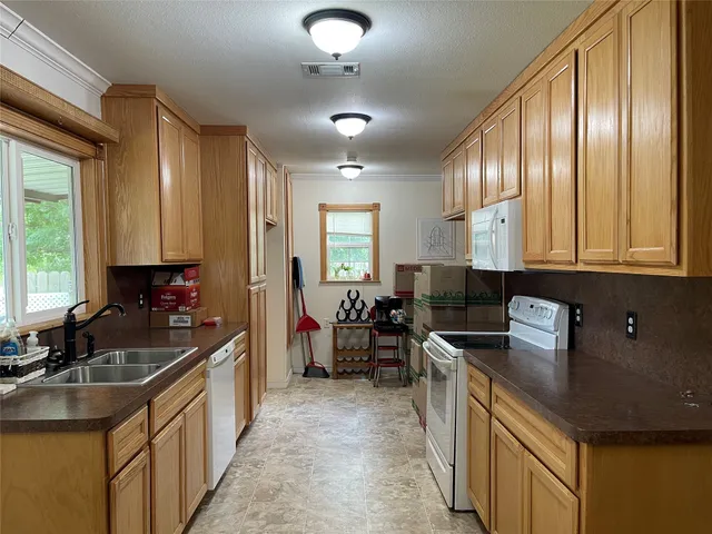 a kitchen with lots of counter top space